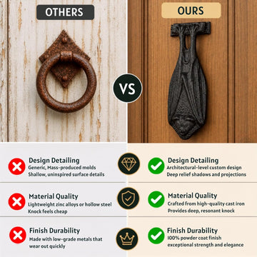 Bat Door Knocker Cast Iron RSF Finish 5 Inch Rustic Front Door Hardware with Mounting Screws