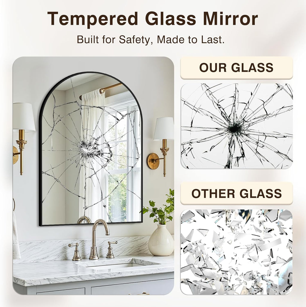 Vanity Bathroom Mirror for Wall, 2 Pack 30"x20" Arched Bathroom Mirror for Over Sink, Arched Metal Frame , Hanging or
