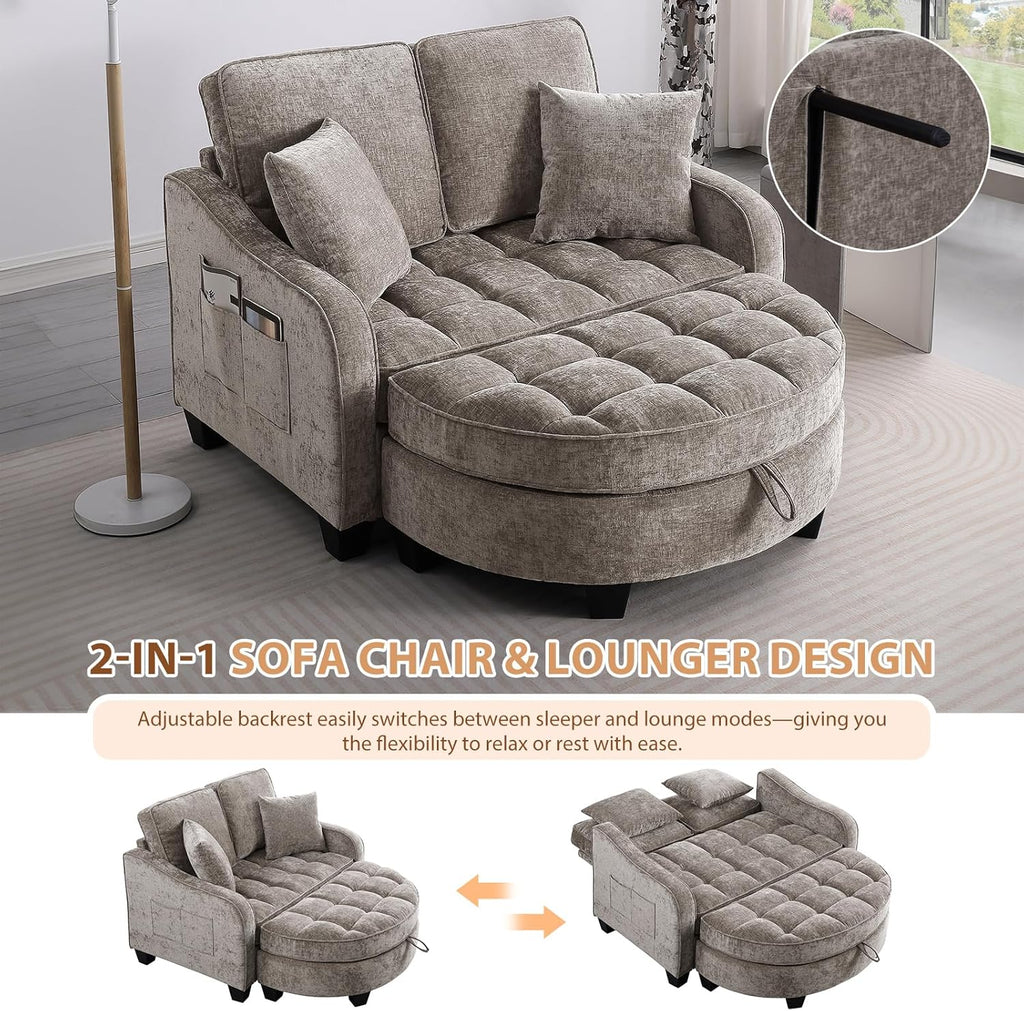 Oversized Curved Chaise Lounge Chair Indoor with Ottoman, 54.8" Cloud Boneless Reading Chair Soft Chenille Circle
