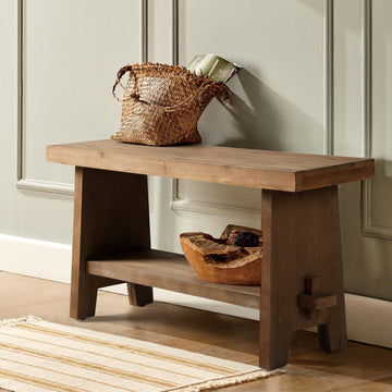 Wood Entryway Bench - 31.5" Farmhouse Small Storage Bench, Indoor