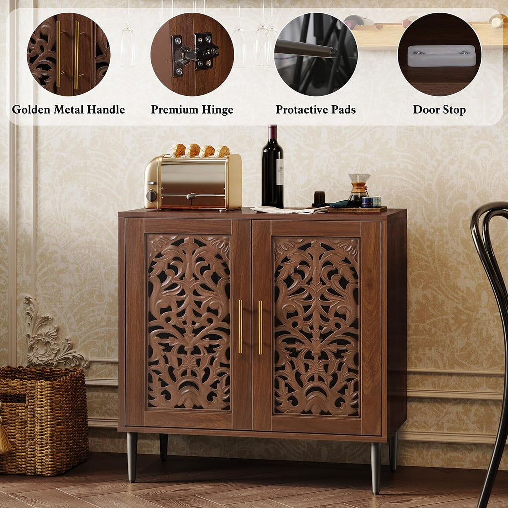 Vintage Hollow Carving Accent Cabinet with 2 Doors | Sideboards and Buffets with Storage, Credenza with Adjustable