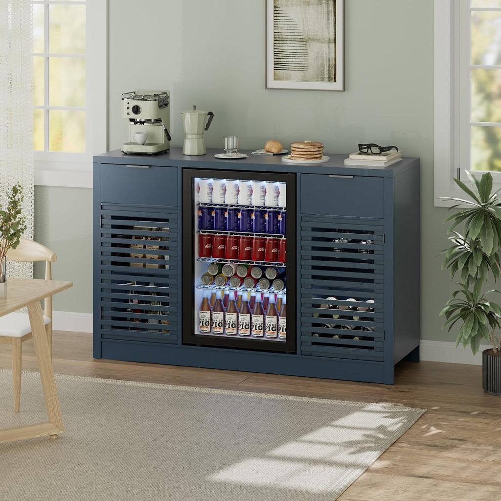 53.1" Coffee Bar Cabinet with Fridge Space and Power Outlets (Blue) | Mini Fridge Bar Cabinet, Wine Bar Cabinet with