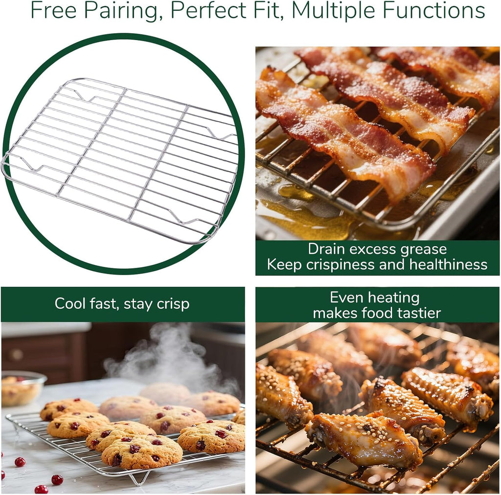 18/0 Stainless Steel Sheet with Cooling Rack, Oven-Safe Non-Toxic Cookie Sheets for , Set of 6, Coating Free & Rust