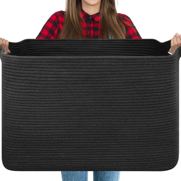 118L Extra Large Blanket Basket Living Room, 24.8"x17.7"x16.2" | Woven Rope Baskets for Storage, Nursery Blanket