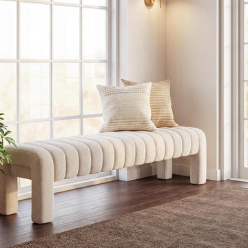 63" Bedroom Bench, Upholstered Entryway Bench, Modern End of Bed Ottoman with Solid Wood Legs and Adjustable Foot