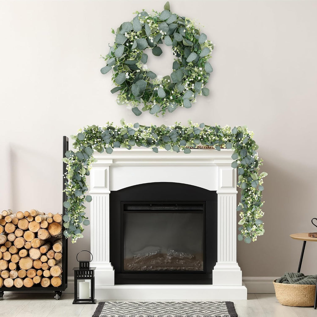 Artificial Eucalyptus Garland Eucalyptus Leaves Vines Greenery Garland Faux Silver Dollar Eucalyptus Leaves - Set of 8