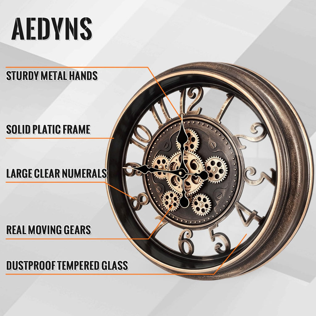 18 Inch Wall Clocks, Brown Steampunk Moving Gears Wall Clock