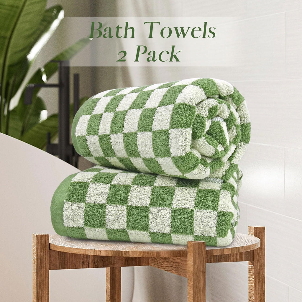 Bath Towels Set of 2 - Luxury Cotton Bathroom Shower Towels Body 55"x27.5" | Absorbent, Quick Dry, 520GSM, Green