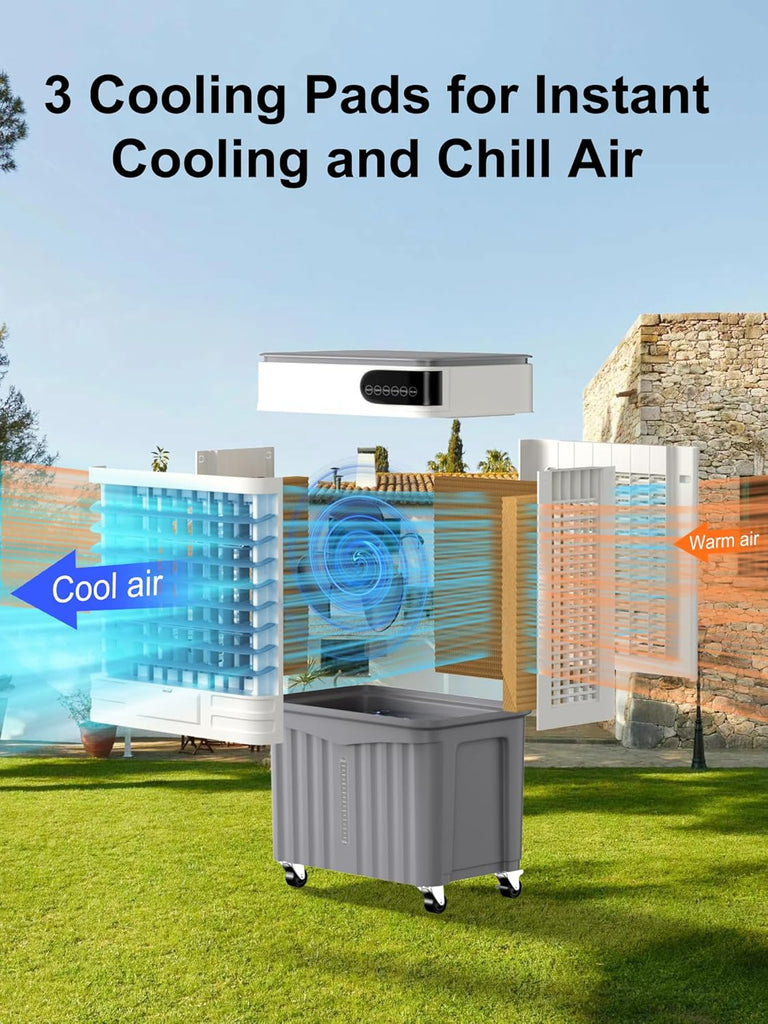 Swamp Cooler, 42 Inch Evaporative Air Cooler with 13.5 Gal Large Water Tank, 3600 CFM, 120° Oscillation