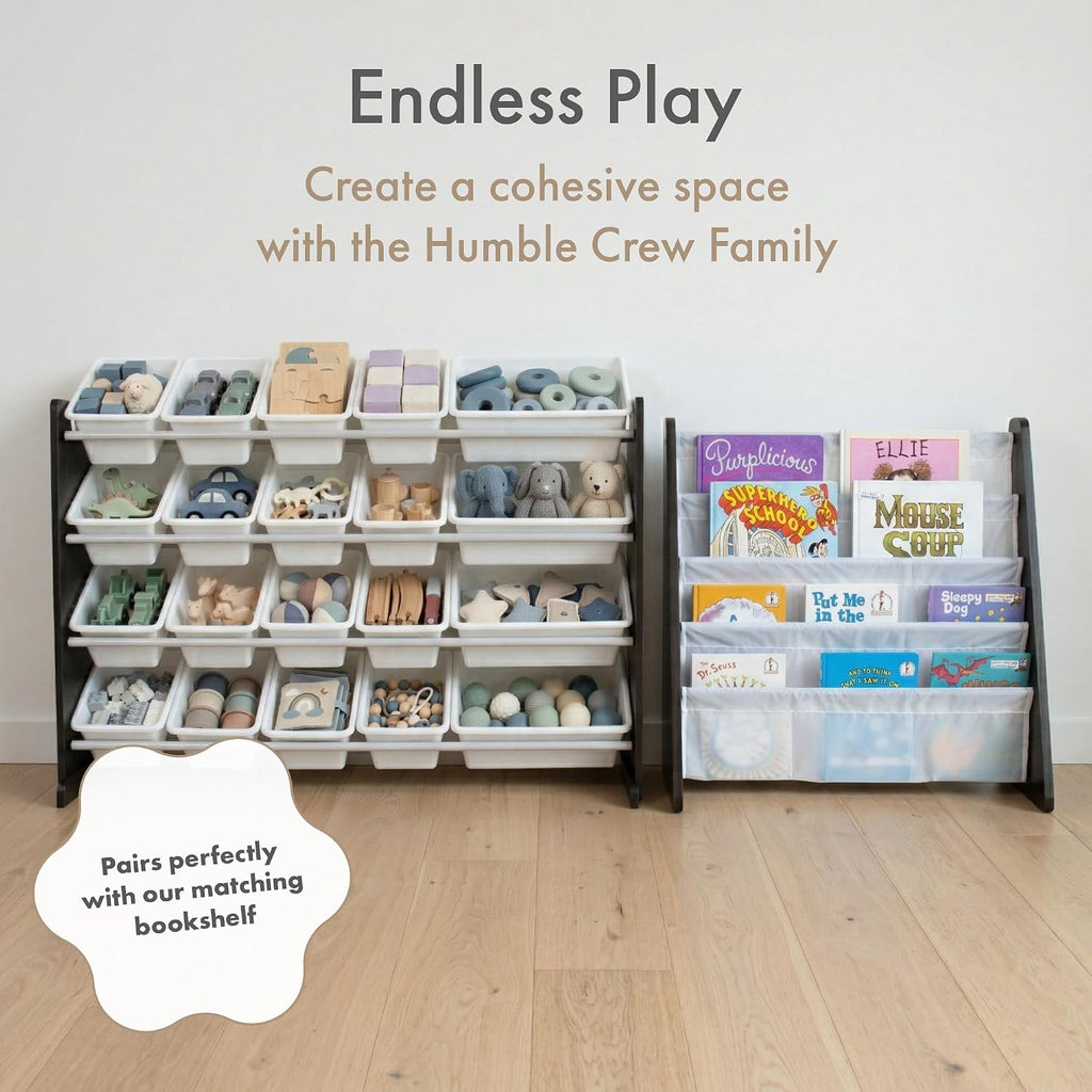 Kids Toy Organizer with 20 Bins, 4 Tier Storage | Sturdy wood and steel toddler shelf, removable BPA-free containers