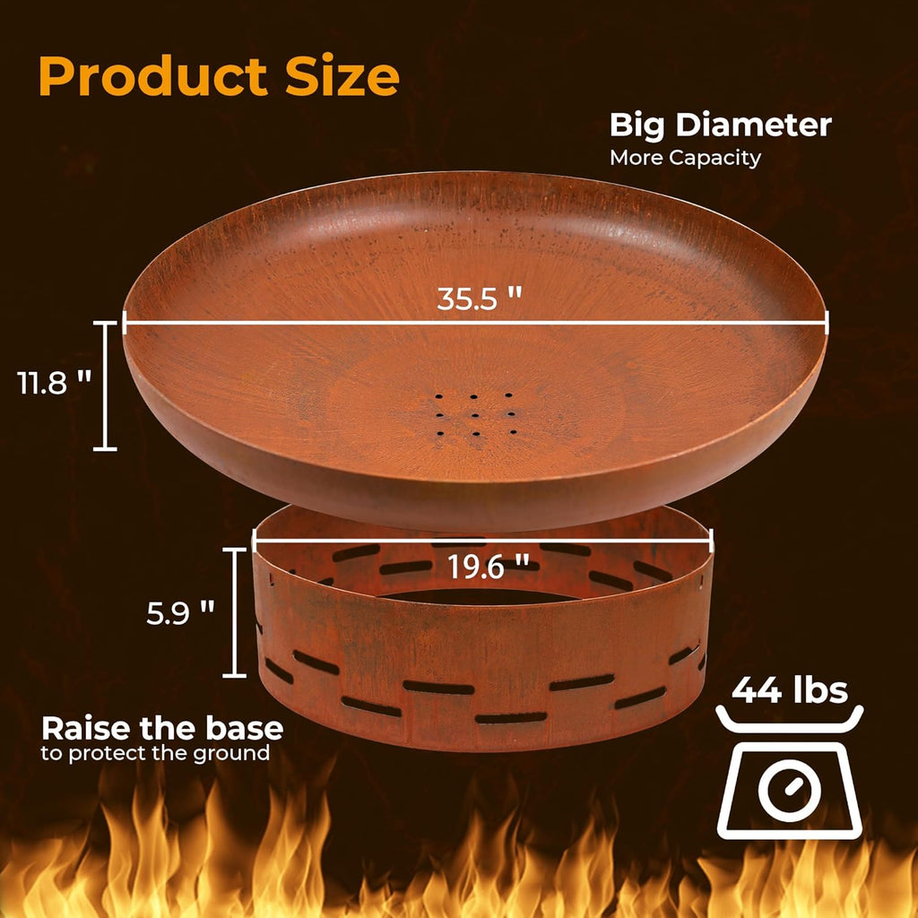 Fire Pit for Outside Wood Burning, 35.5 Inch Large Round Firepit Bowl Outdoor and Patio