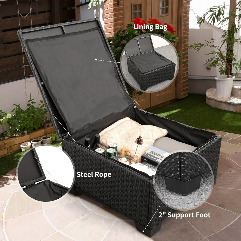 3 Pieces Patio Furniture Set Outdoor Sectional Wicker Patio Furniture Patio Couch with Ottoman and Outdoor Storage
