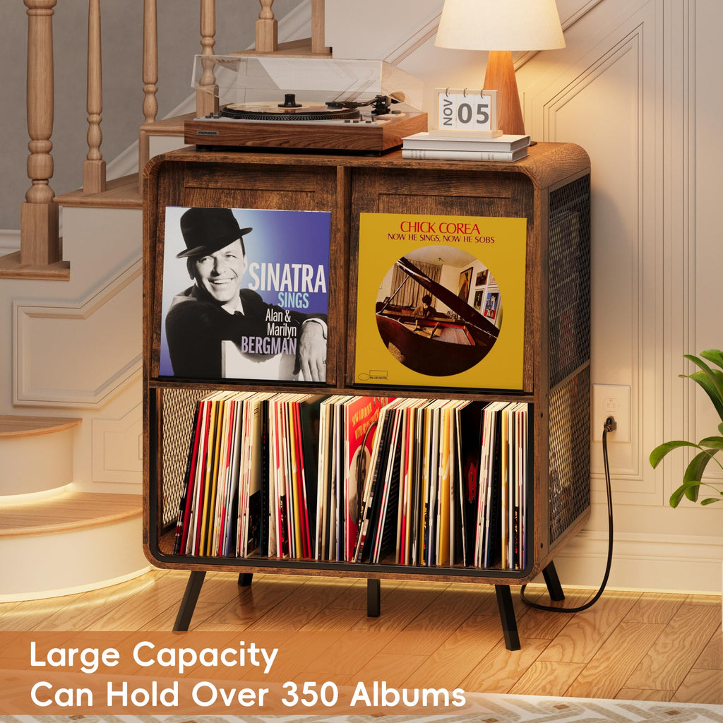 Record Player Stand with Vinyl Record Storage - Record Player Cabinet Table