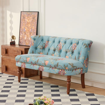 47.25" Vintage Velvet Settee Armless Loveseat with Tufted Back(Blue A)