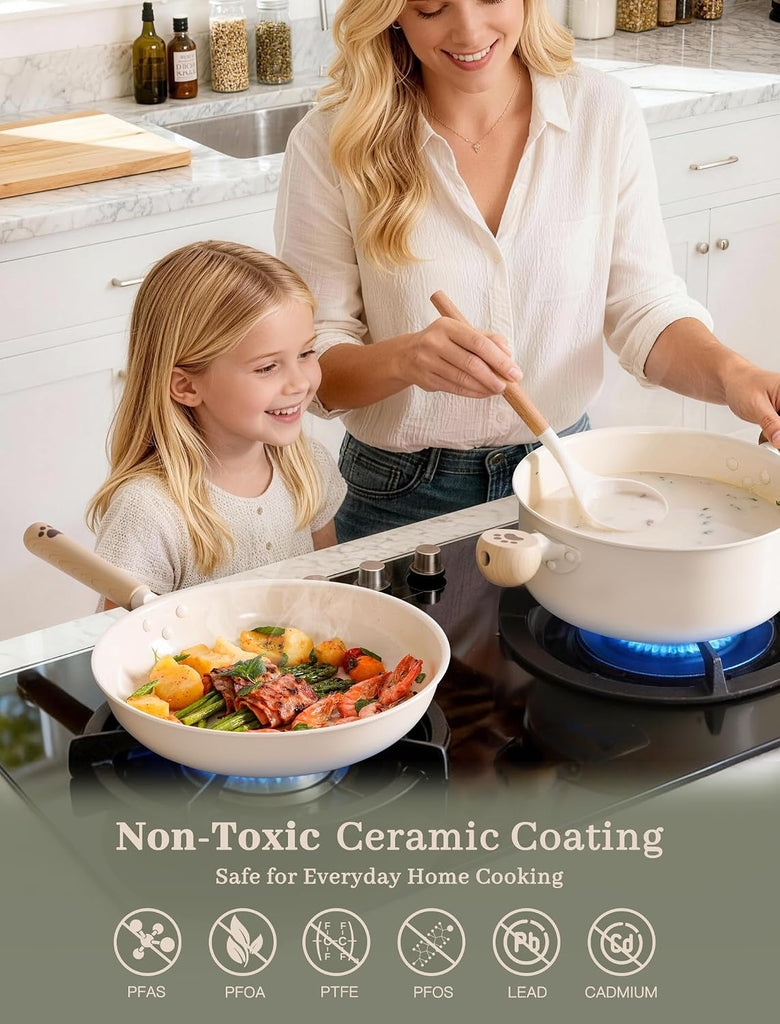 Pots and Pans Set Non Stick,Non Toxic 18 Pcs Ceramic Cookware | Dishwasher Safe Induction Cookware for Everyday