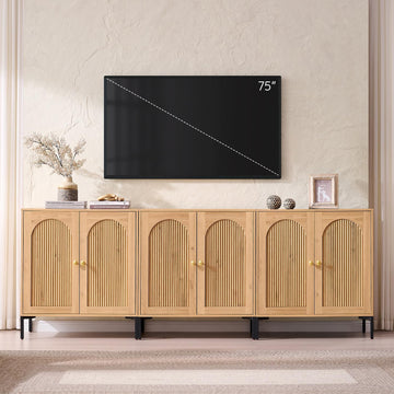 92.63" W Mid Century Modern TV Stands, Wood Entertainment Center w/Adjustable Shelves, Media Console Cabinet w/Arched