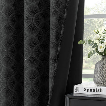 Black Embossed Curtains 84 Inches Long 2 Panels Sprinkling Silver Velvet Curtains Glitter Rhinestone Grommet Room