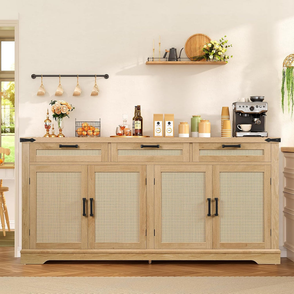 61” Large Buffet Cabinet with Storage, Sideboard Cabinet with 4 Doors and 3 Drawers, Farmhouse Buffet Table