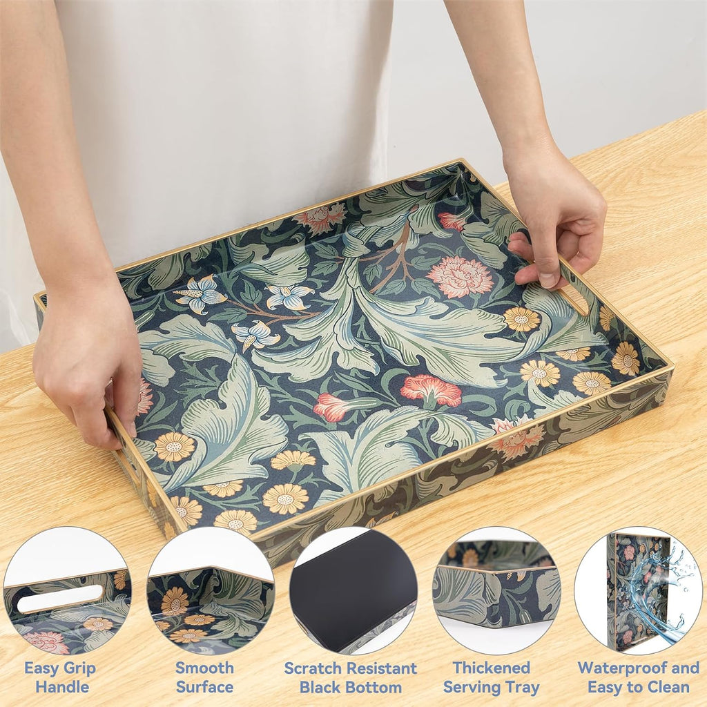 Coffee Table Trays Serving Tray with Handles, Modern Large Tray for Ottoman Coffee Table