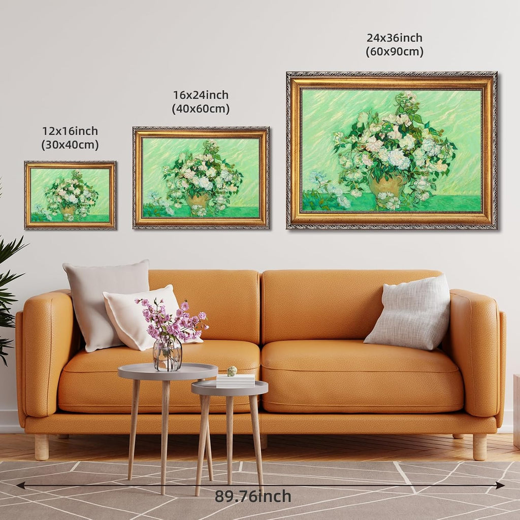 Gold Framed Roses by Vincent Van Gogh Floral Wall Art Prints Classic Flower Oil Painting Reproduction Poster Vintage