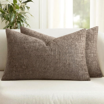 Fall Couch Pillow Covers Textured Chenille 12x20 Taupe