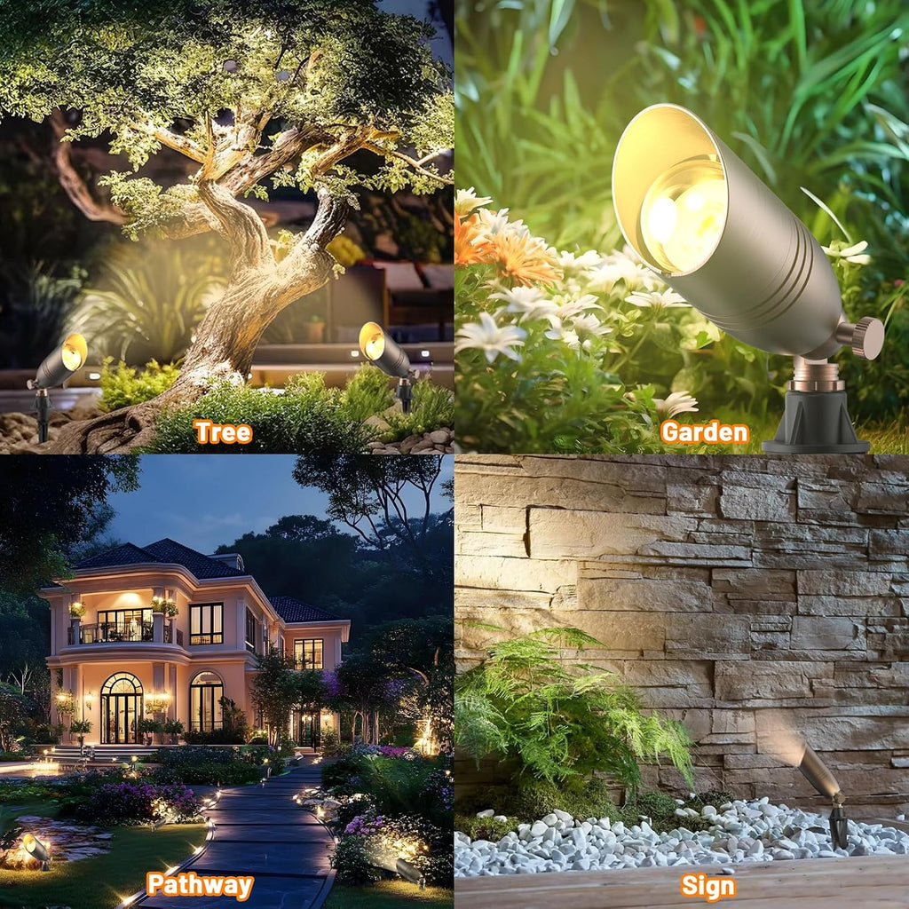 12V Low Voltage Brass Landscape Spot Lights, Waterproof LED Uplights & Accent Lighting with Connectors, Heavy Duty