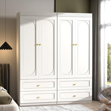 Bedroom Armoire Wardrobe Closet, 75" Tall Wardrobes Closet with 2 Drawers and 2 Doors, Wooden Clothes Cabinets