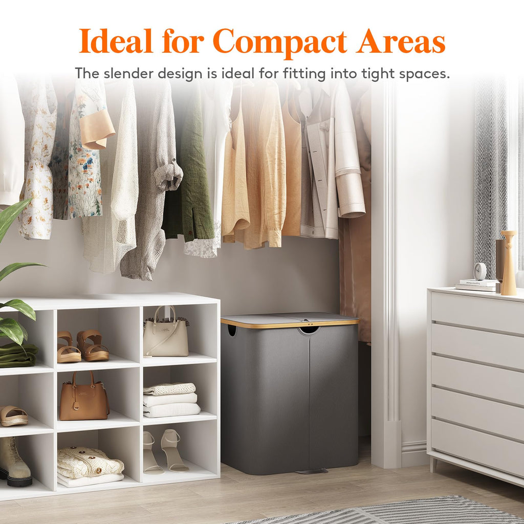 120L Double Laundry Hamper with Lid and Removable Bag, Gray