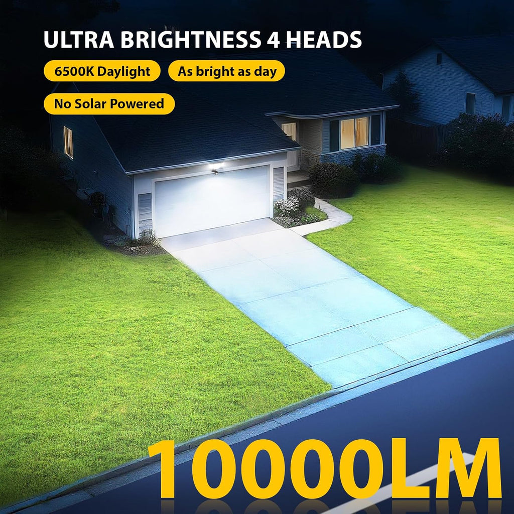 90W 10000LM LED Security Lights Motion Sensor Outdoor Lights, 4 Head Dusk to Dawn, 6500K Daylight Flood Lights