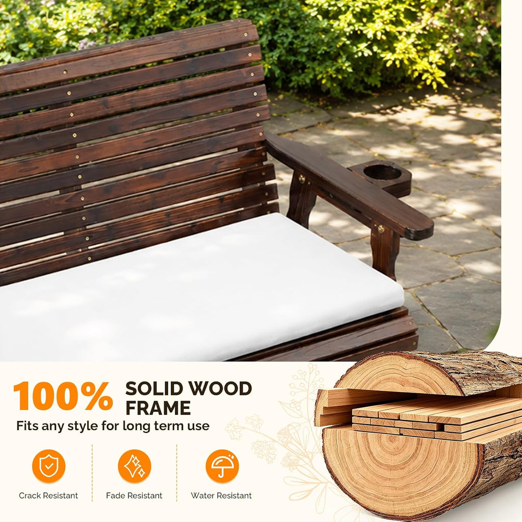 Wooden Patio Glider with Cushion, Heavy Duty 800 LBS Outdoor Glider with Cup Holders, 4 FT Wooden Glider Bench with