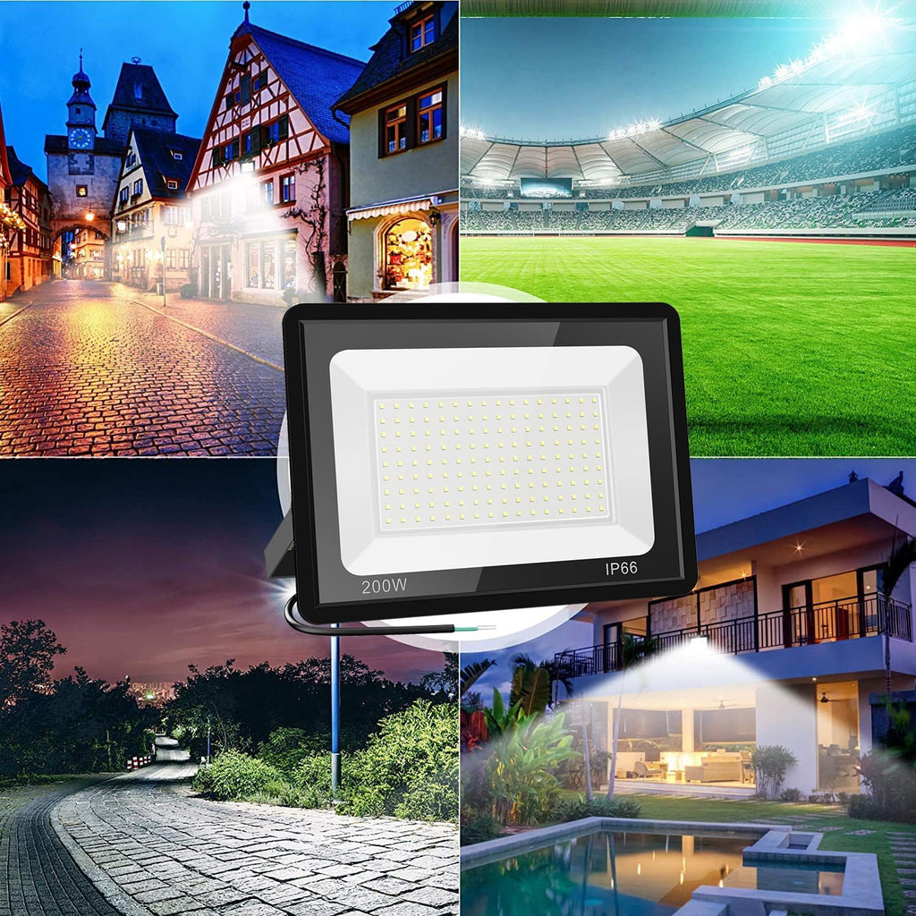 200W LED Flood Light Bulbs 2 Pack, Outdoor Waterproof IP66, 6000K Daylight White, Exteriores Security Floodlights for