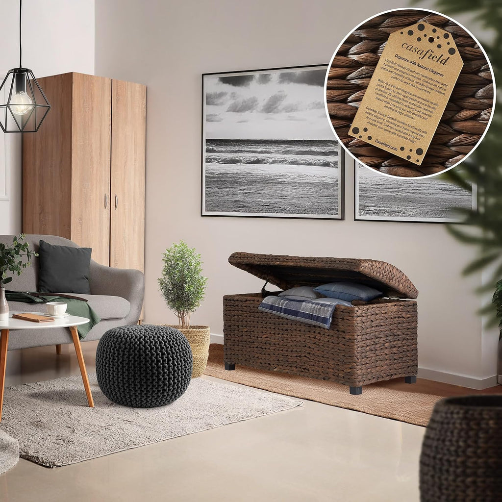 36" Storage Trunk with Curved Lid and Safety Hinge - Espresso Dark Brown, Hyacinth Wicker Storage Chest , Entry Way
