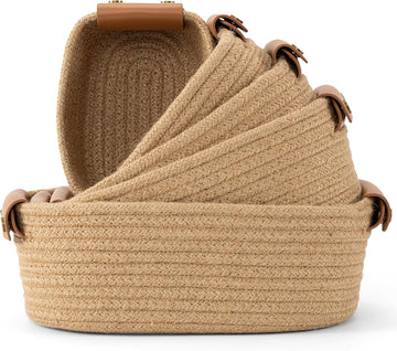Beautiful Storage Basket Set of 5 - Sturdy Jute Rope Baskets for Shelves Are Perfect for Organizing Your Home