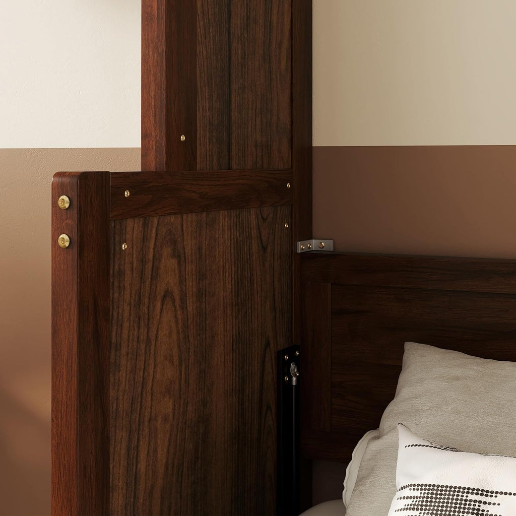 Queen Wood Murphy Bed, Space-Saving Hidden Wall Bed with Desk and Gas Struts, No Box Spring Needed, Walnut
