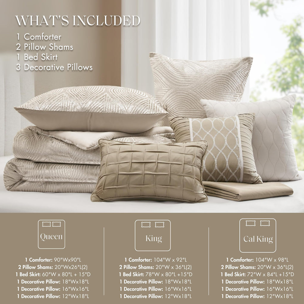 Velvet Jacquard Champagne King Comforter Set, 7pc