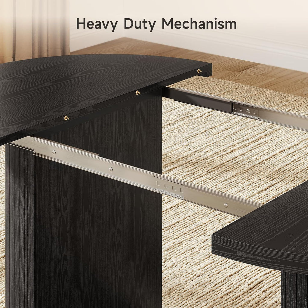41-78 Inch Extendable Dining Table for 4-8, Fluted Expandable Kitchen Table with Storage, 2 Leaf, Mid Century Modern