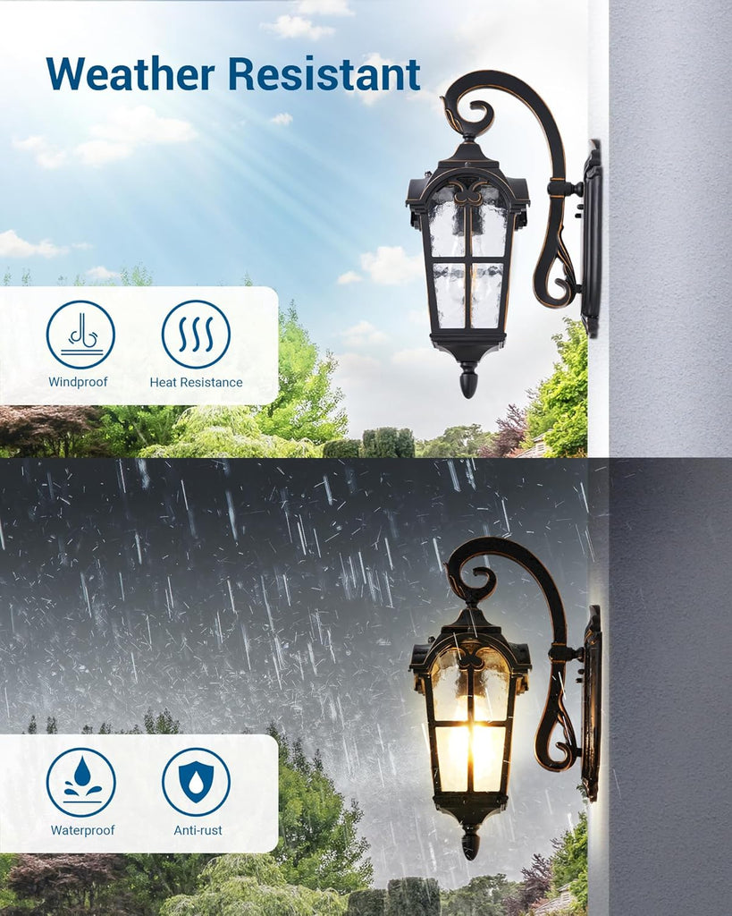 Dusk to Dawn Outdoor Wall Light, Waterproof Exterior Light Fixture, Black Roman 17.7" H Wall Mount Sconce Porch Lights