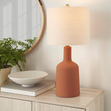 Home 22" Orange Terracotta Ceramic Table Lamp for Modern, Transitional, Bedside Table, Living Room, 