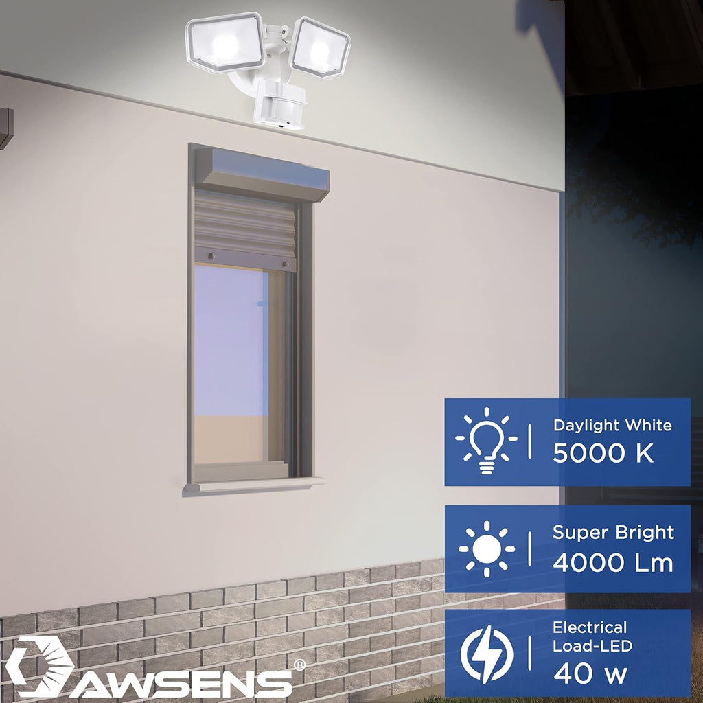 40W LED Security Lights Motion Sensor Light Outdoor, 180 Degree, 4000 LM, 5000 K, ETL Water Resistant, Clear 2 Head