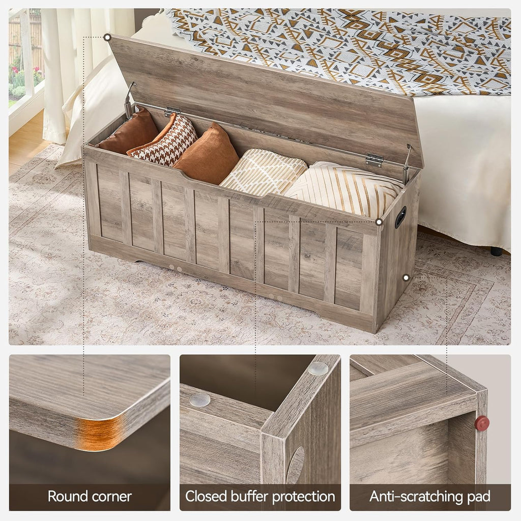 47.2" Storage Chest Extra Large,Storage Trunk with 2 Safety Hinges,Wooden Storage Bench,Shoe Bench,47.2x15.7x19.1