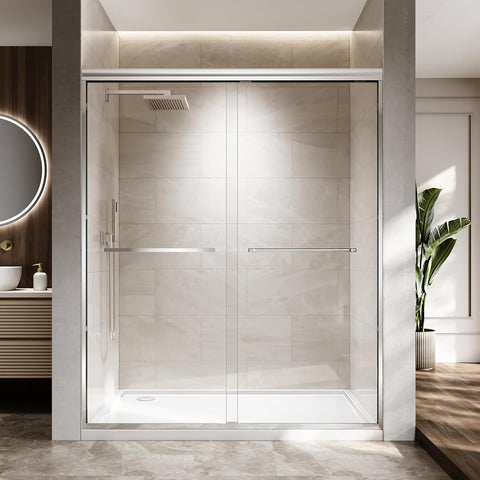 56-60" W x 72" H Semi-Frameless Bypass Sliding Shower Door, Easy-to-Clean Treated Clear Tempered SGCC Glass