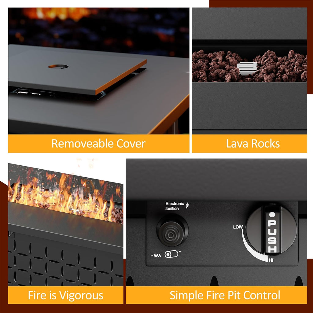 43" Gas Fire Pit for Outside, 50,000 BTU Outdoor Propane Fire Pit Table with Lid & Lava Rock