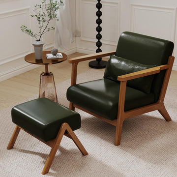 Modern Lounge Chair and Ottoman — Green Faux Leather
