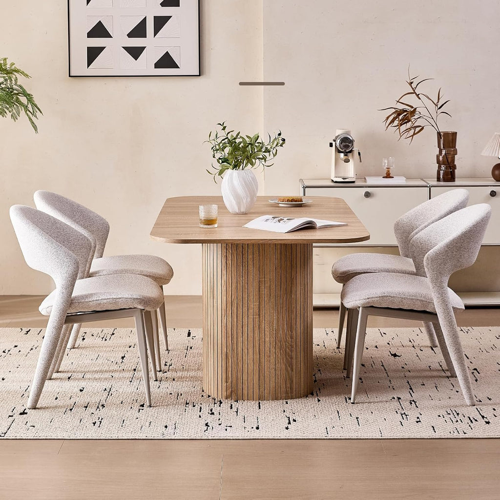 Large 63" Large Dining Table for 4 6, [Rounded Corners] [Grooved Pedestal Base] Modern Rectangle Kitchen Dinner