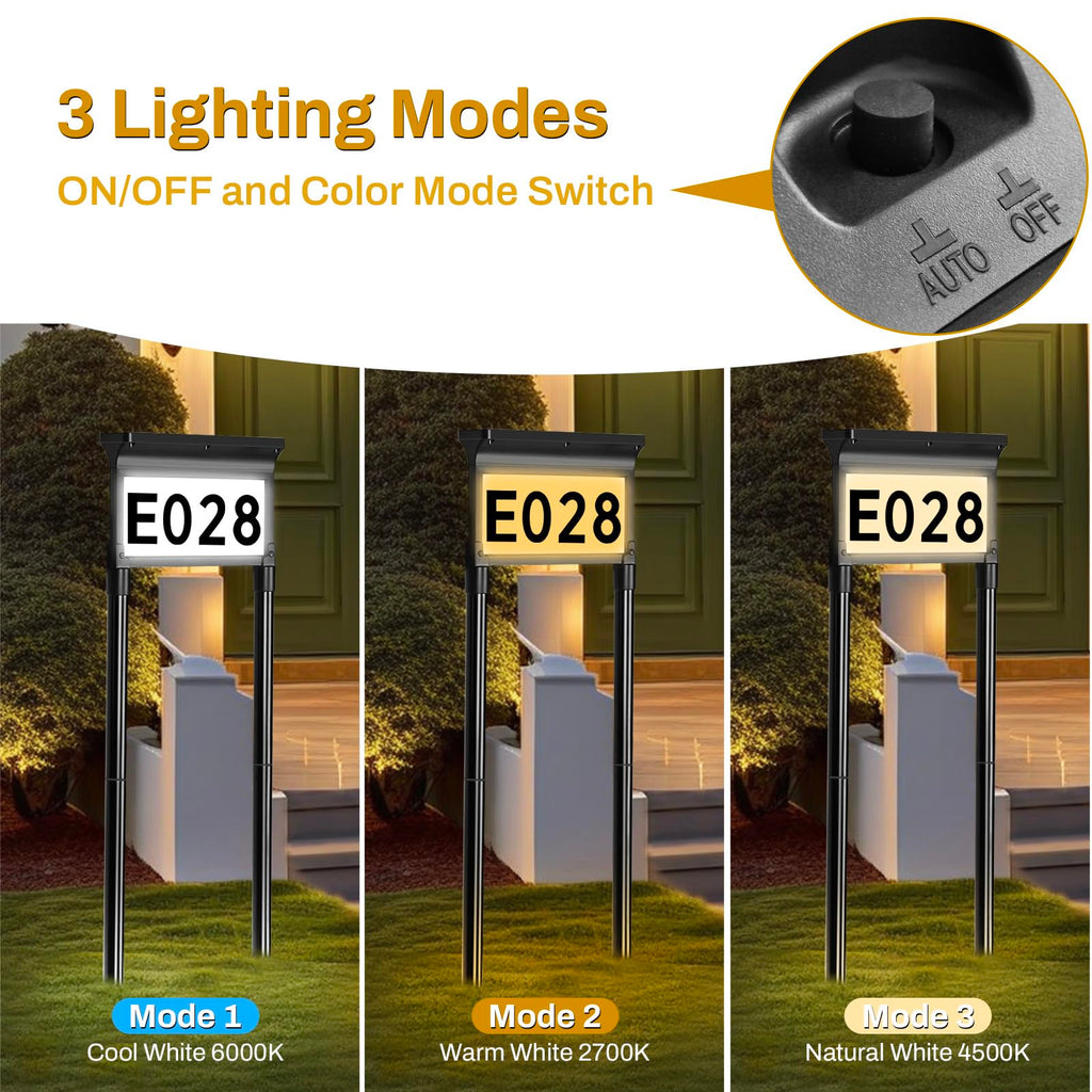 Solar Address Signs, Dual-Sided Illumination Solar House Numbers