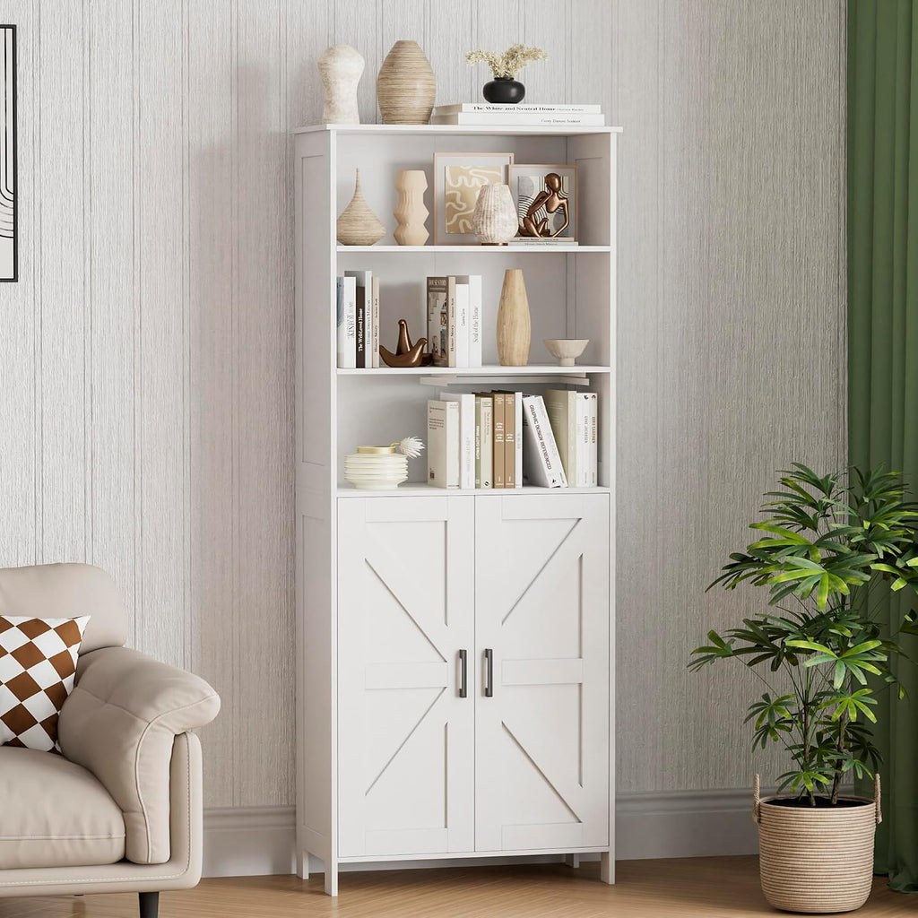 67" Tall Bathroom Storage Cabinet, Bathroom Floor Cabinet | Freestanding Farmhouse Cabinet with Doors and Adjustable