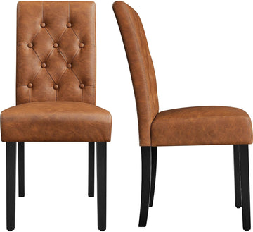 Upholstered Dining Chairs Set of 2 Modern Leather Parsons Kitchen Chairs with Button Tufted High Back and Solid Wood