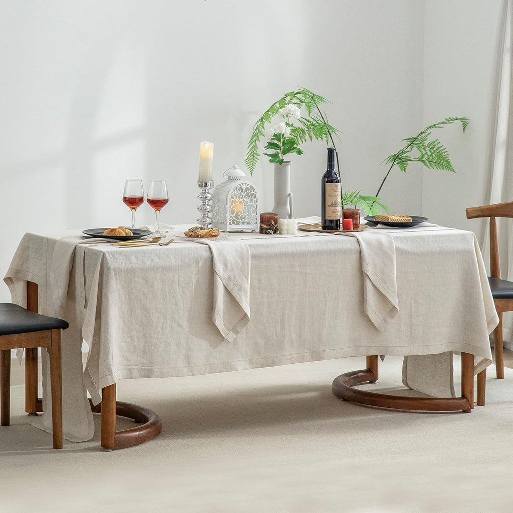 Pure Linen Hemstitch Tablecloth,100% Stonewashed French Linen tablecloths Dining Rectangle Tables,60