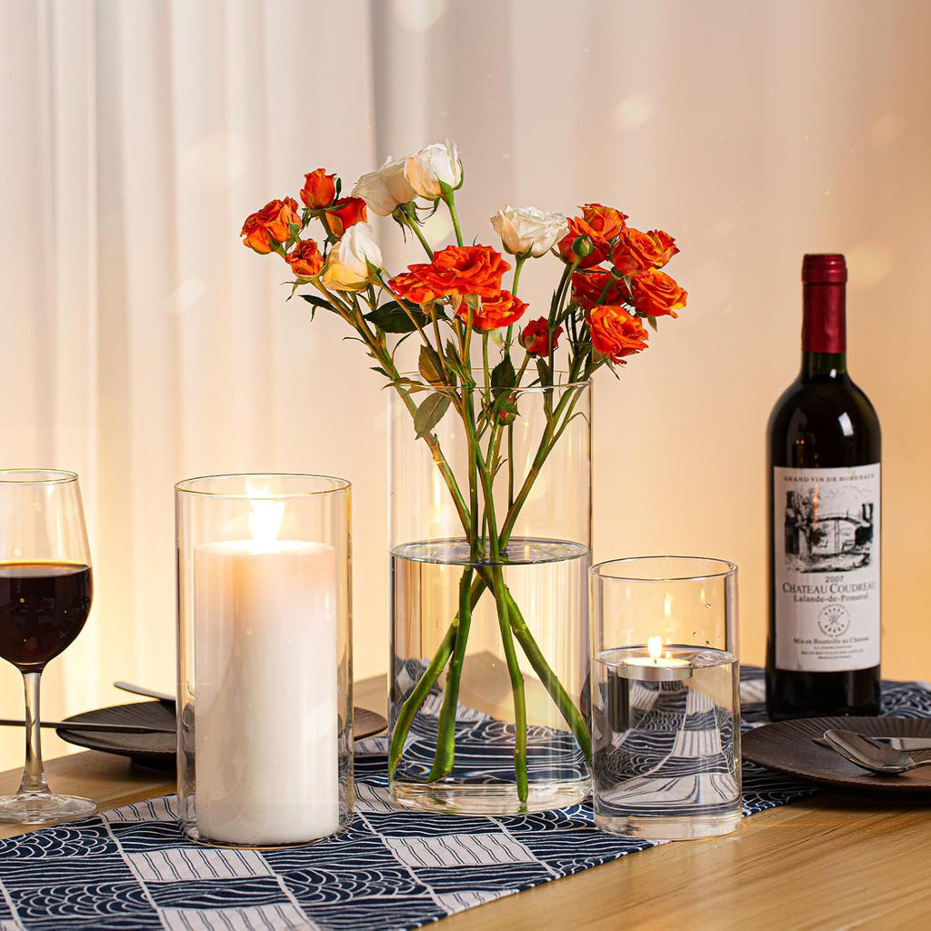 Hurricand Candle Holder 18 PCS, Glass Pillar Candle Holder, Clear Glass Cylinder Candleholder Glass Cylinder Vase for