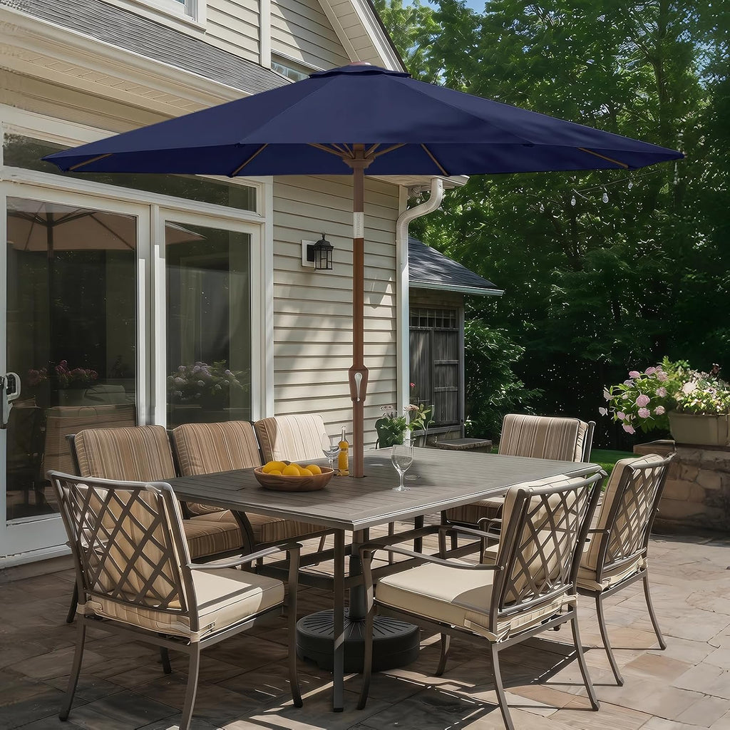 9FT-Patio-Umbrella w/Push Button Tilt & Crank | Navy Blue | Outdoor Table Umbrellas w/ 8 Fiberglass Ribs | Large Market